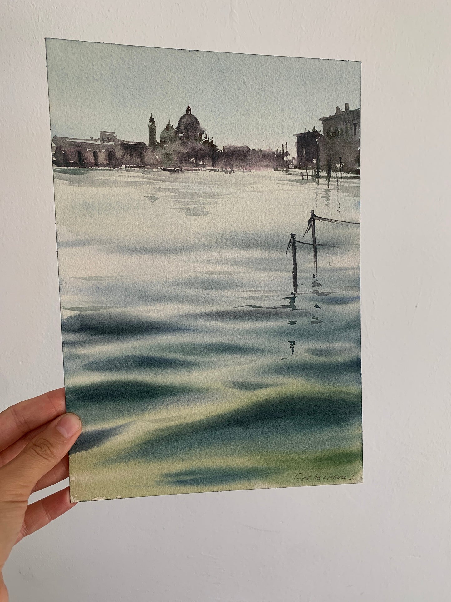 Venice Small Painting Watercolor Original, Italian Cityscape, Architecture Wall Art, Gift For Her, Gondola, Grand Canal