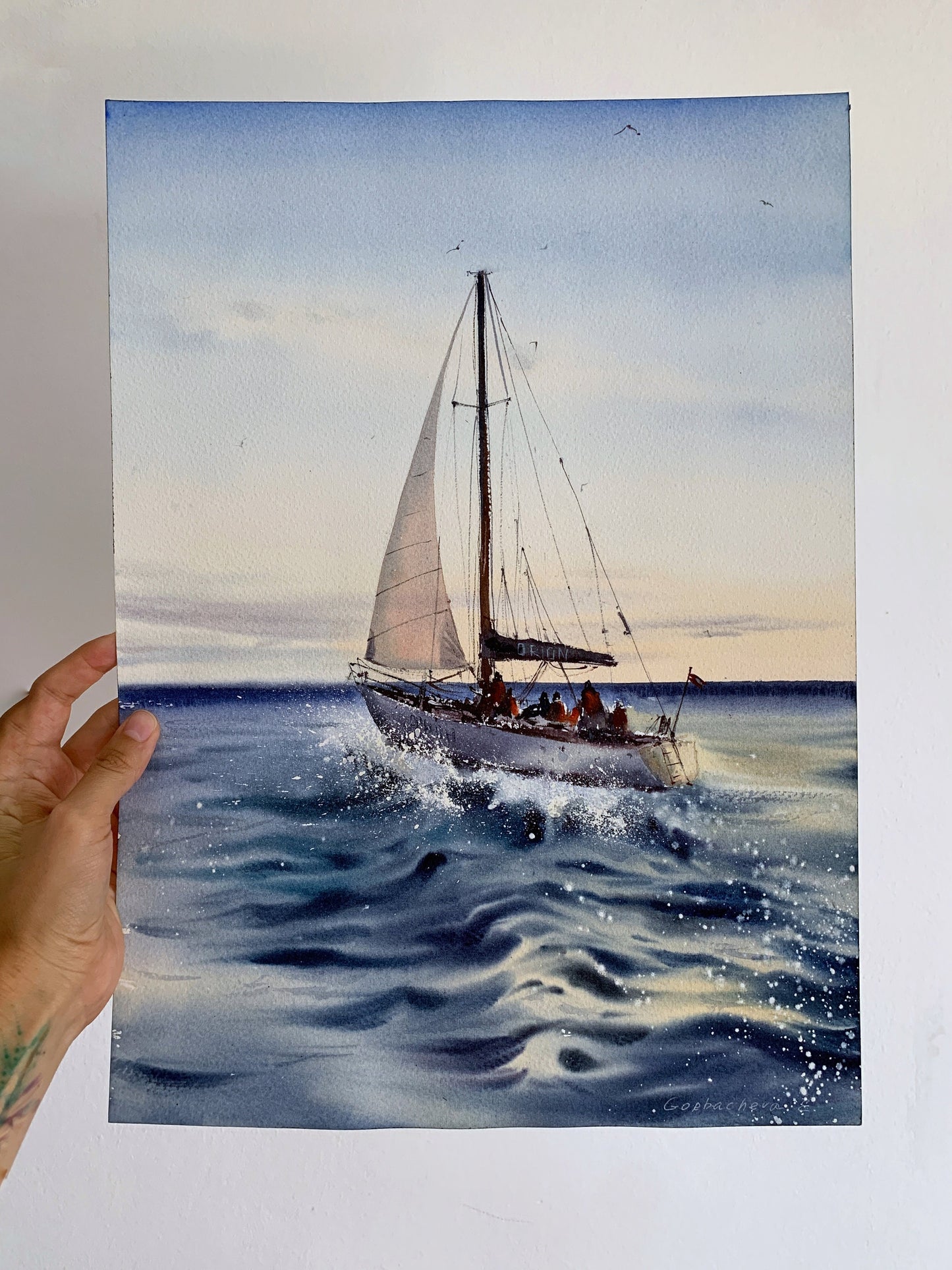 Sailboat Painting Original Watercolor, Nautical Wall Art, Sailing Artwork, Seascape, Sea Living Room Decor