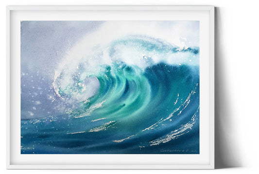 Wave Sea Painting, Original Watercolor Art, Blue Ocean Waves, Coastal Wall Decor, Gift For Her, Sea Coast, Seascape