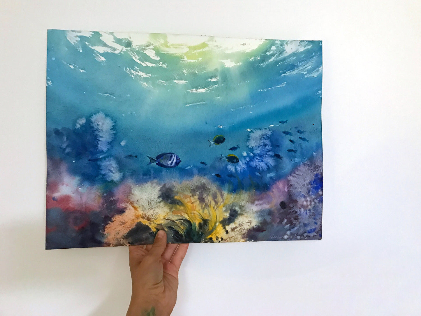 Watercolor Painting Original, Tropic Fish, Undersea Art, Ocean Coral Artwork, Coastal Art, Underwater Wall Decor, Gift