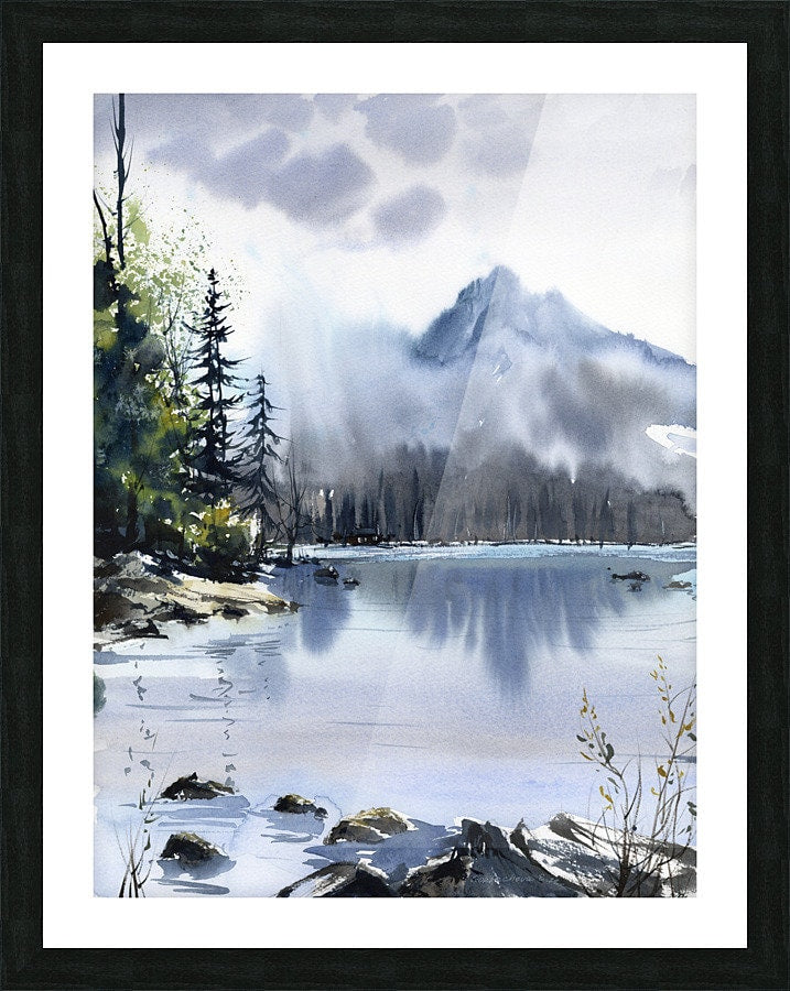 Mountain Print, Nature Wall Decor, Abstract Landscape With Lake, Painting, Office & Home Decoration, Giclee Art Print