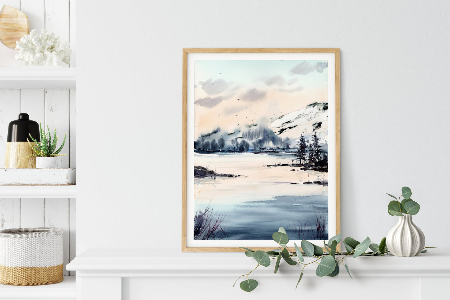 Mountain Art Print, Nature Wall Art, Pine Forest Landscape Painting on Canvas, Modern Hotel Wall Decor