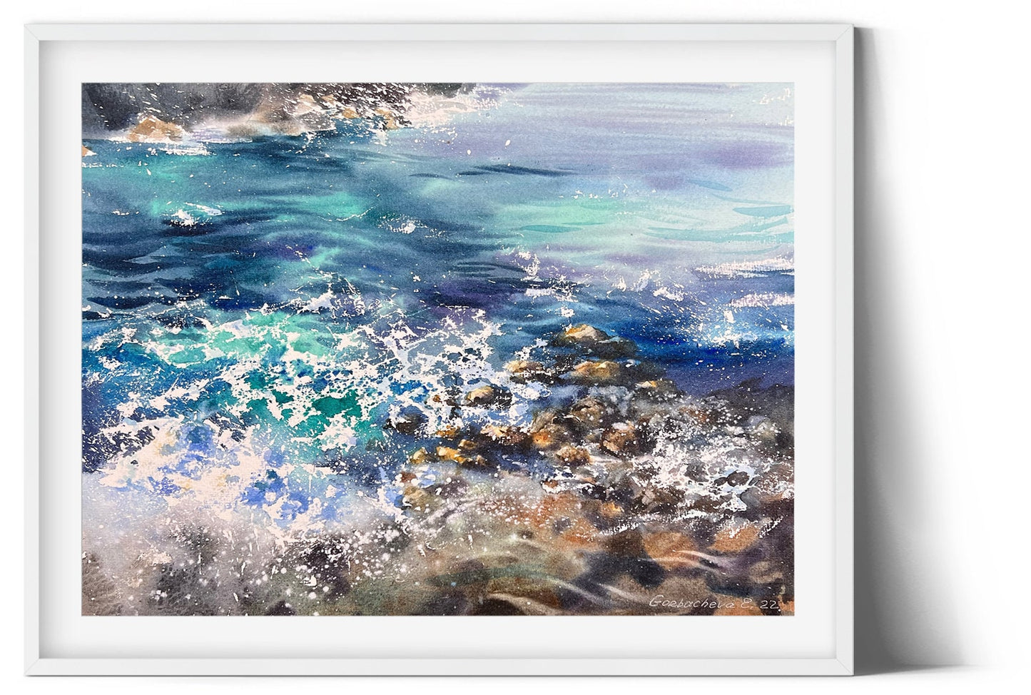 Sea Wave Painting, Original Watercolor Artwork, Sea Rocks Art, Coast, Seascape, Hand-painted Ocean House Wall Decor