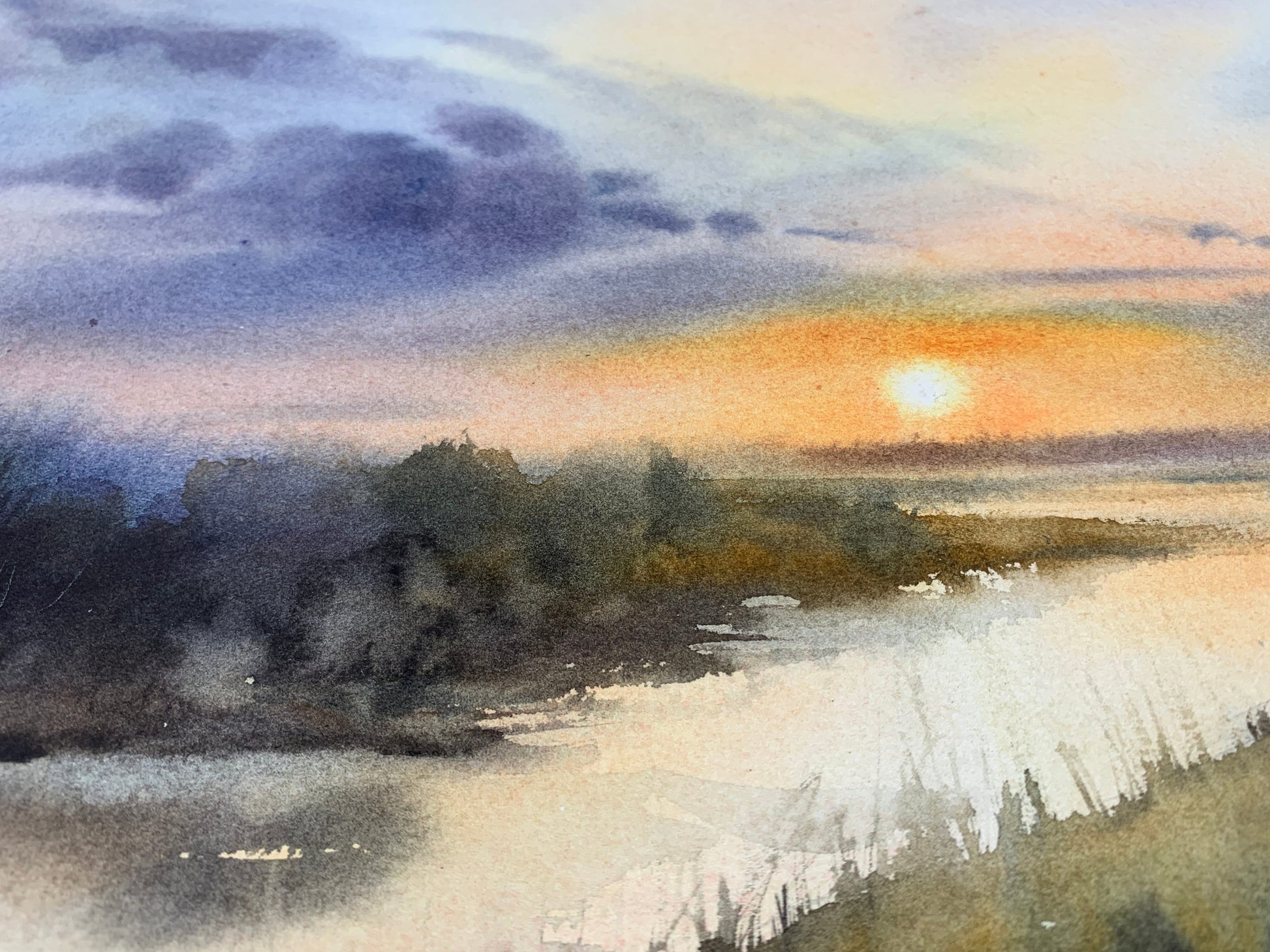 watercolor landscape sunset