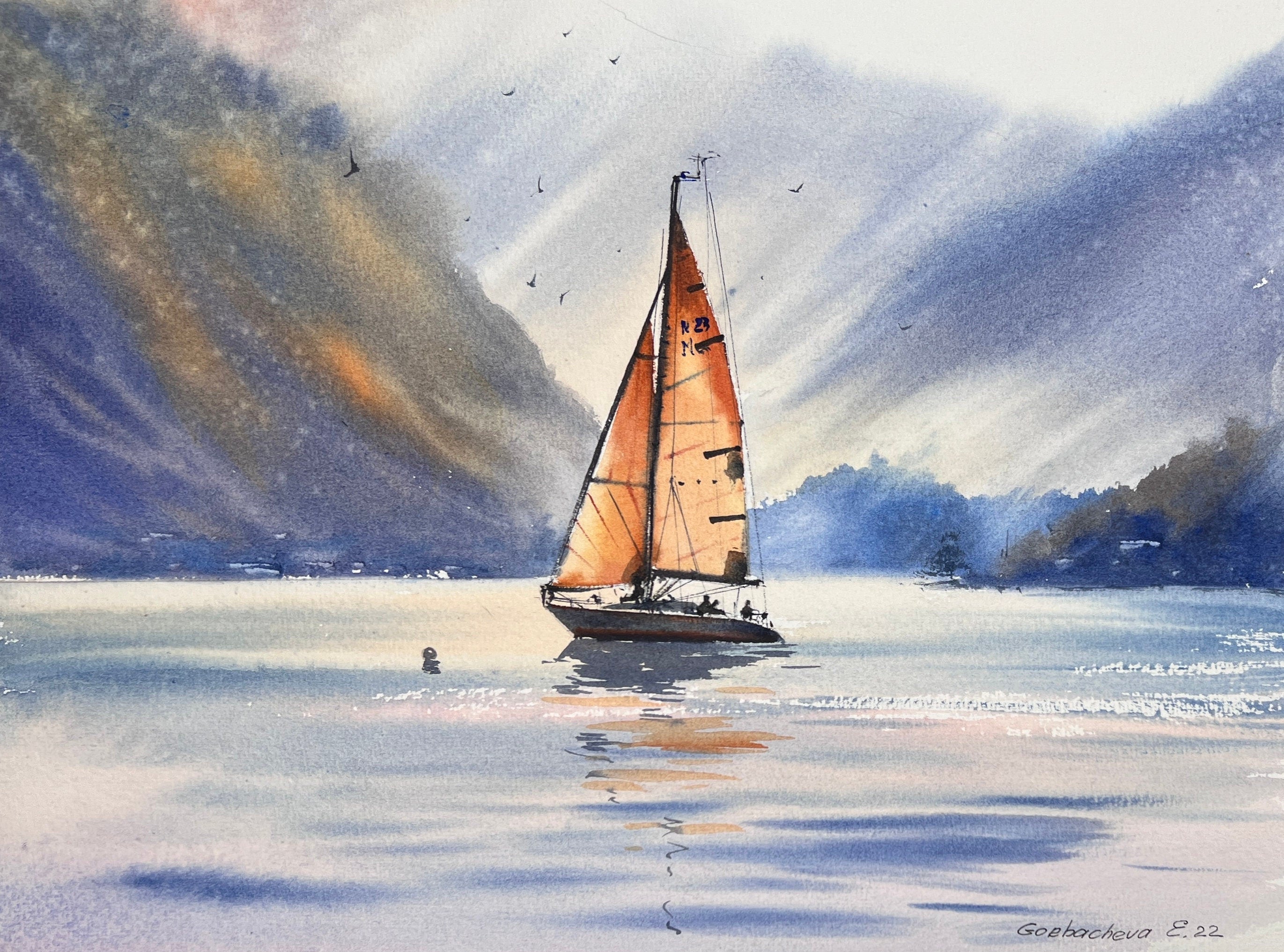 Sailboat Painting Watercolor Original Sailboats Art Sailing Wall Art Lake Watercolor hotsell Painting Coastal Decor Boats Painting Boats Art