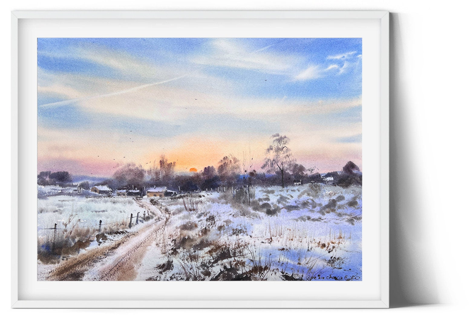 Winter Landscape Watercolor Painting, Winter Wall Art, Snow outlets Scene Watercolor Art