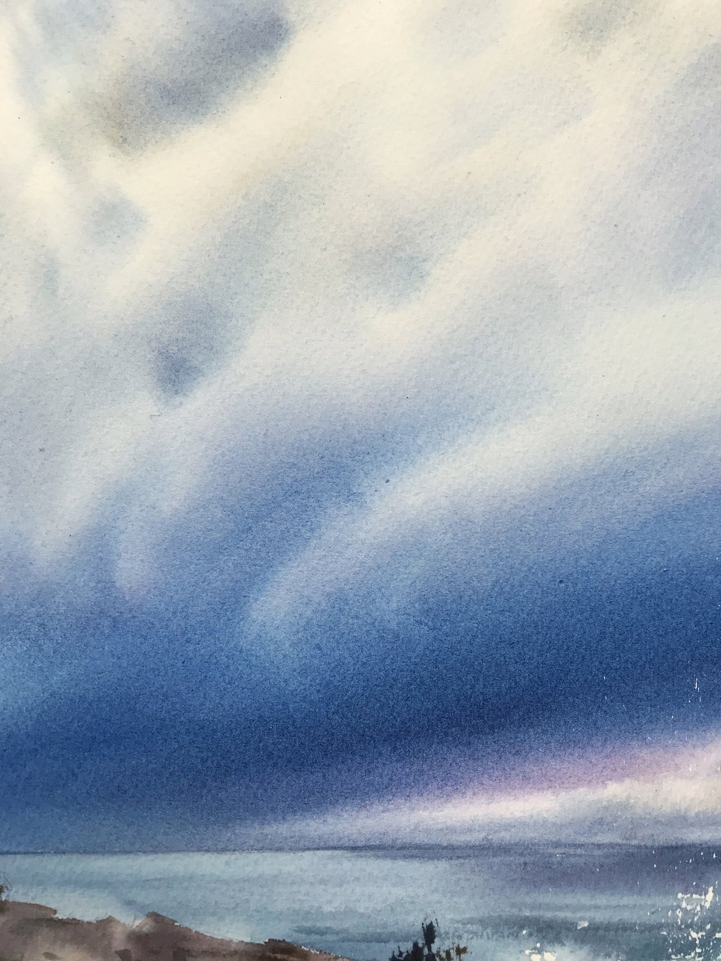 Storm Clouds Painting Original, Coastal Watercolor Artwork, Sea Waves, Seaside Wall Art, Seascape Home Wall Decor, Gift