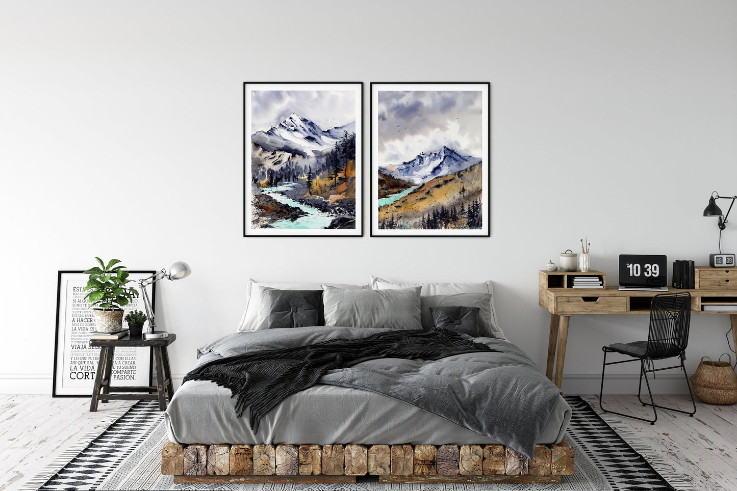 Mountain Wall Art, Watercolor Mountain Print, Nature Wall Art, 2 Piece Wall Art, Mountain Poster, Landscape Set Printed