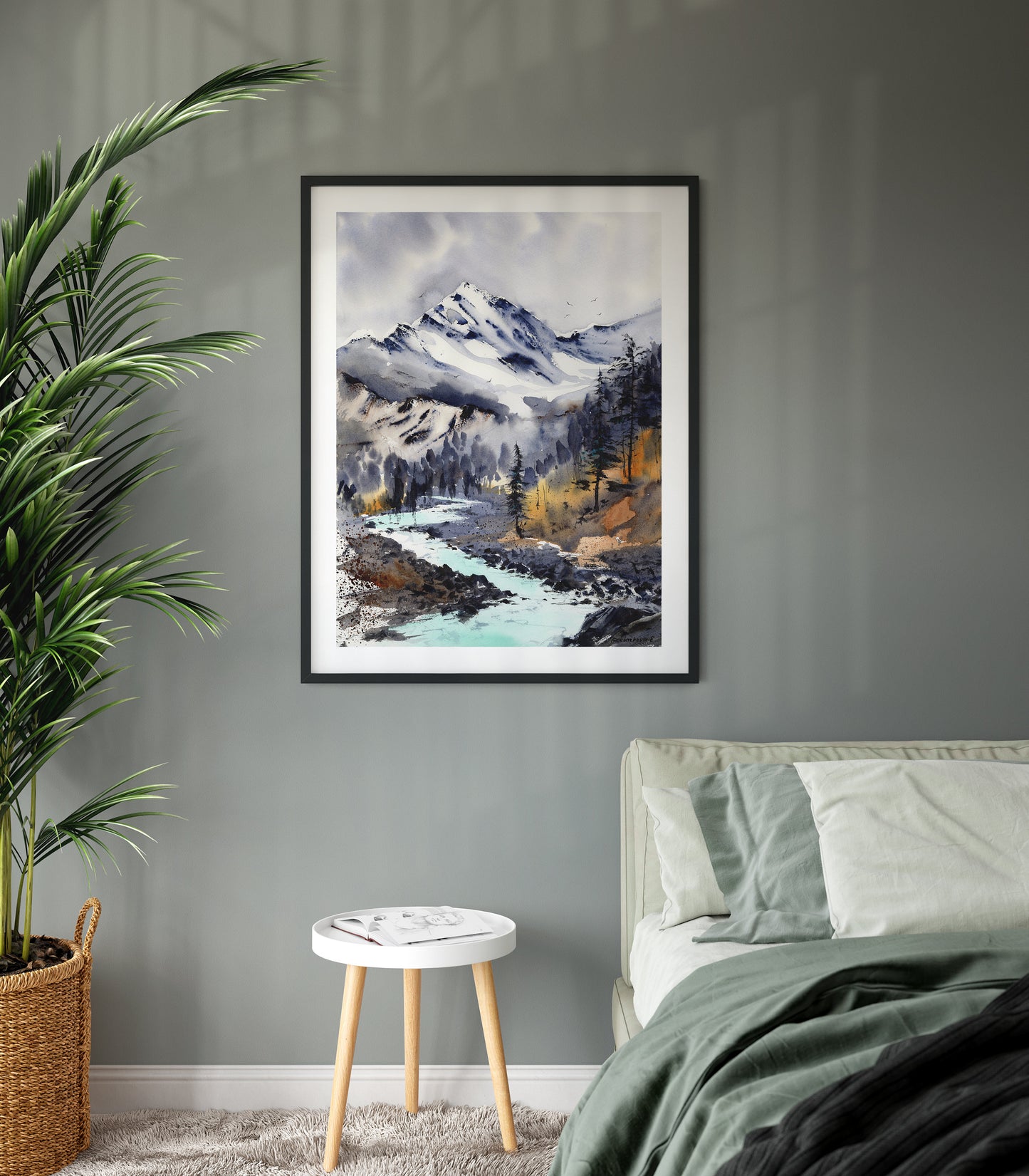 Nature Wall Art, Mountain Print, Abstract Fall Landscape Watercolor Canvas Painting, Modern Art Gifts, Living Room Decor