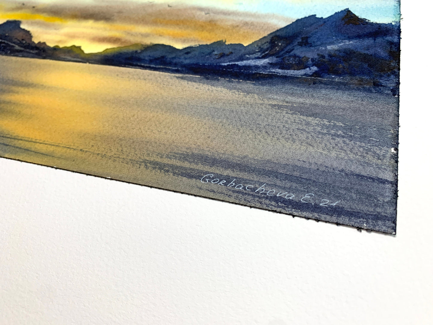Mountain Sunset, Painting Watercolor Original, Landscape Wall Art, Mountains, Lake, Sky, Nature, Gift For Him