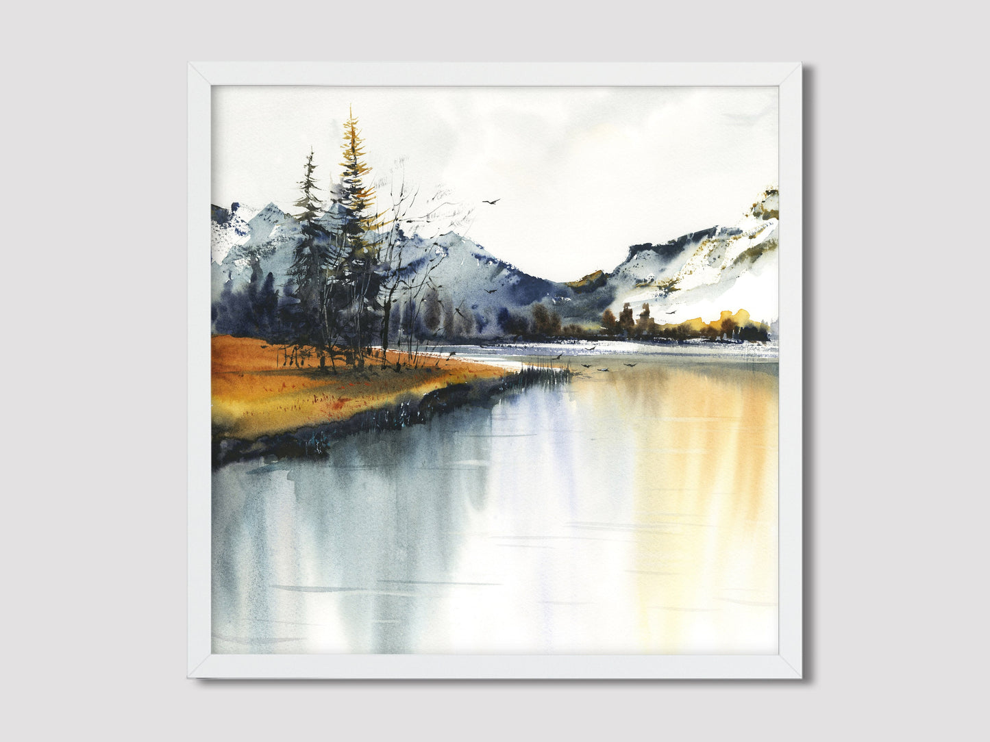 Landscape Wall Art, Gray, Burnt Yellow, Abstract Mountain, Square Painting Canvas, Living room Decor, 18x18, 24x24 Print