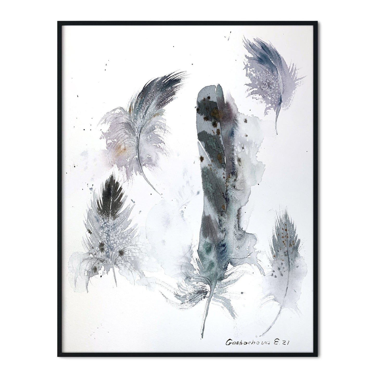 Gray Feathers Painting, Watercolor Original Artwork, Bird Art, Idea for Gift, Wall Decoration, Owl Feather | NOT A PRINT