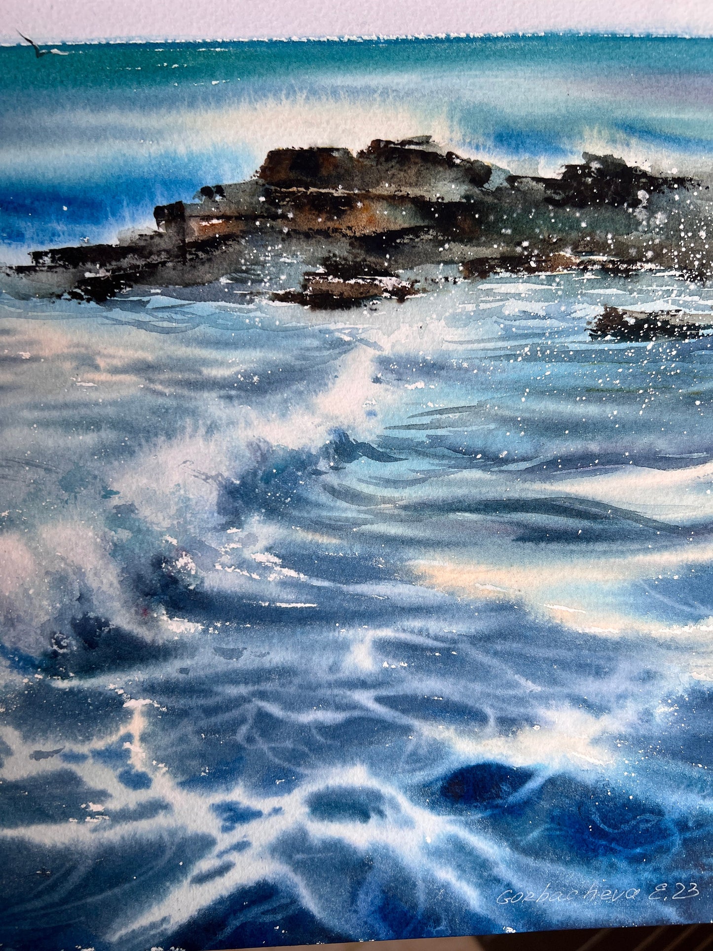 Seaview Painting, Watercolour Original Art, Sea Wave Artwork, Seascape, Hand-painted Ocean, Coastal Home Wall Decor