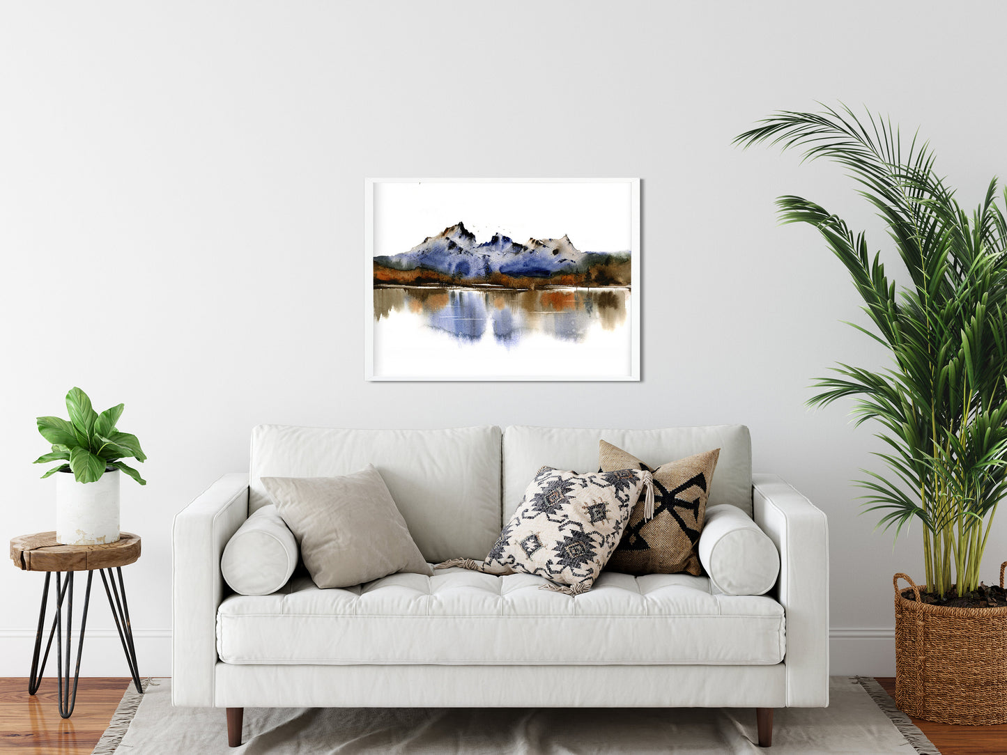Mountain Lake Minimalist Print, Landscape Wall Art, Midcentury Modern Decor, Watercolor Painting, Boho Prints, Printed Art