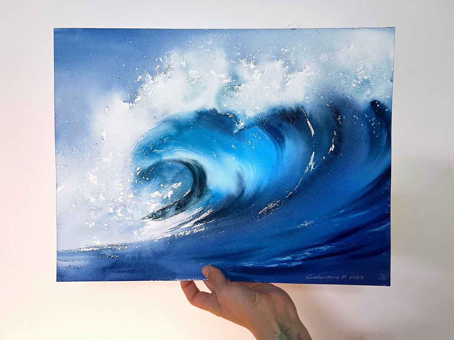 Ocean Wave Painting, Watercolor Original Art, Blue Sea Waves, Coastal Wall Decor, Gift For Her, Coast, Seascape, 16x12"