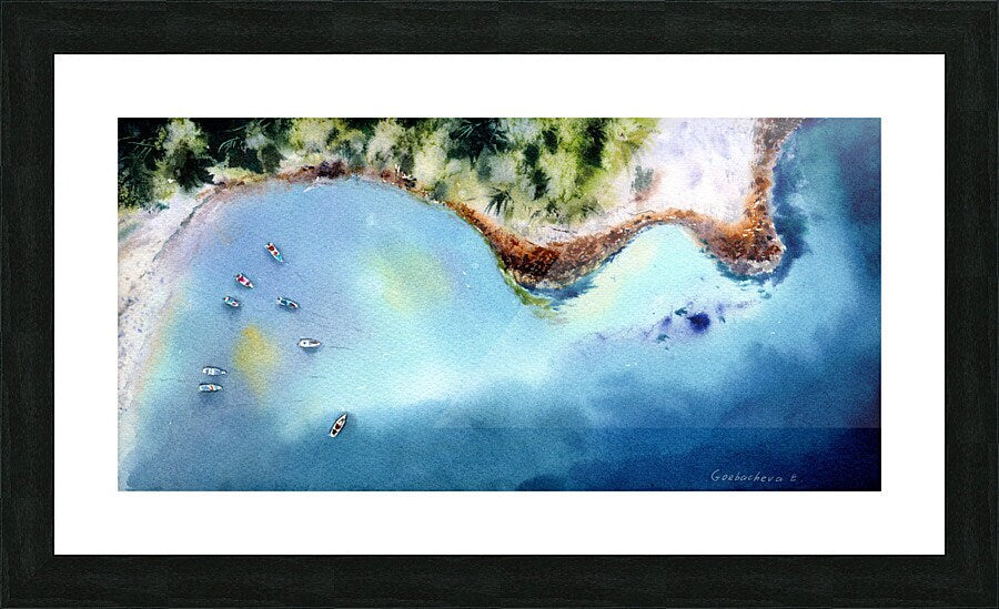 Beach Art Print, Coastal Panorama Painting, Panoramic Seascape Art, Coastline, Wall Decor Above a Bed