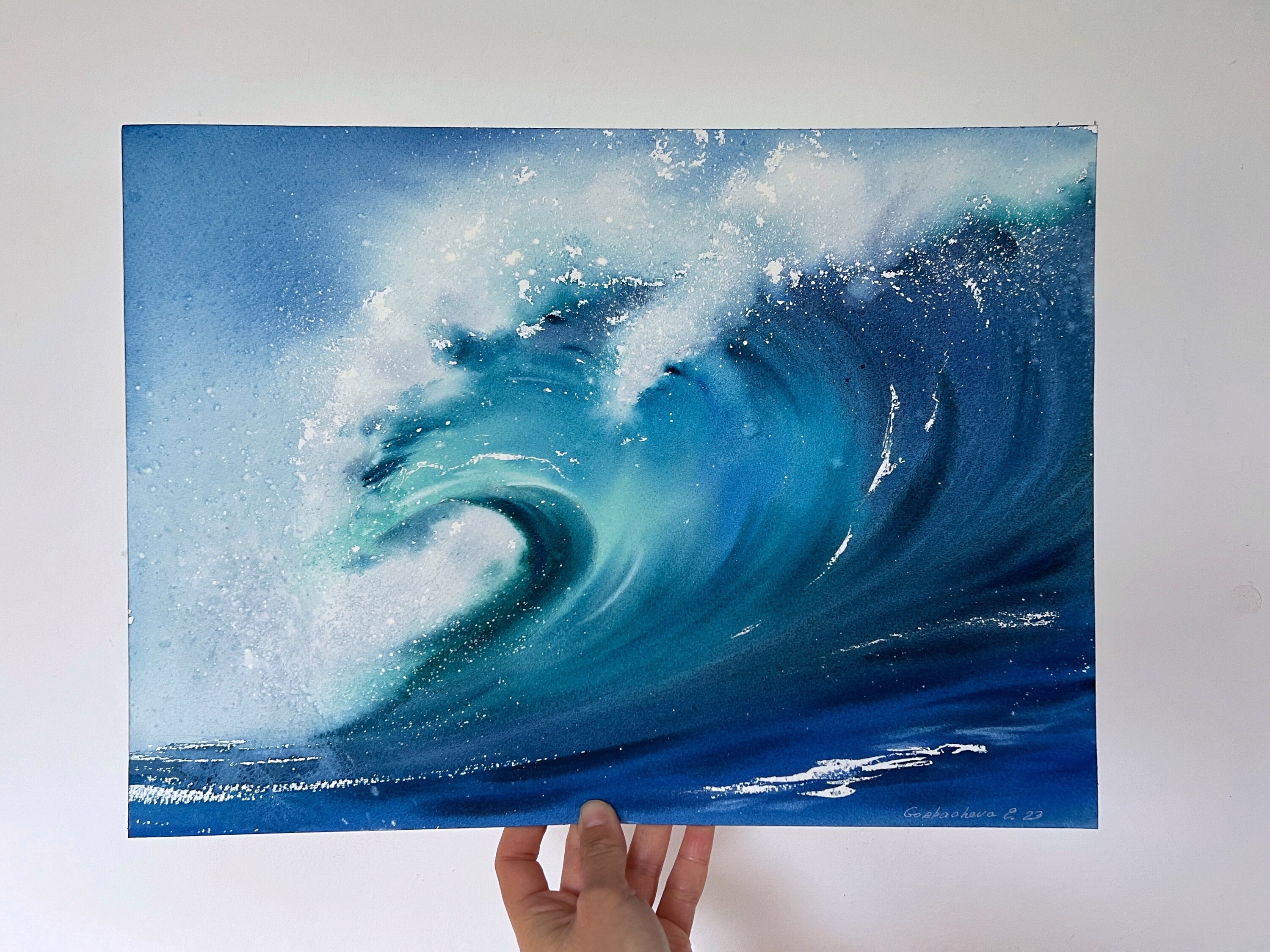 Shops watercolor painting - Original Hand-painted || Waves.