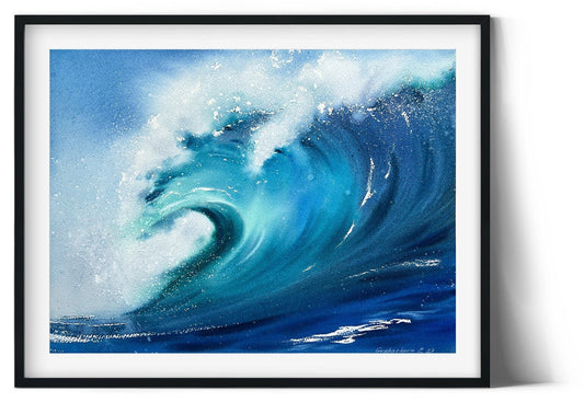 Tidal Wave Painting, Watercolor Original Sea Art, Ocean Waves, Coastal Home Decor, Gift For Him, Coast, Seascape, 16x12"