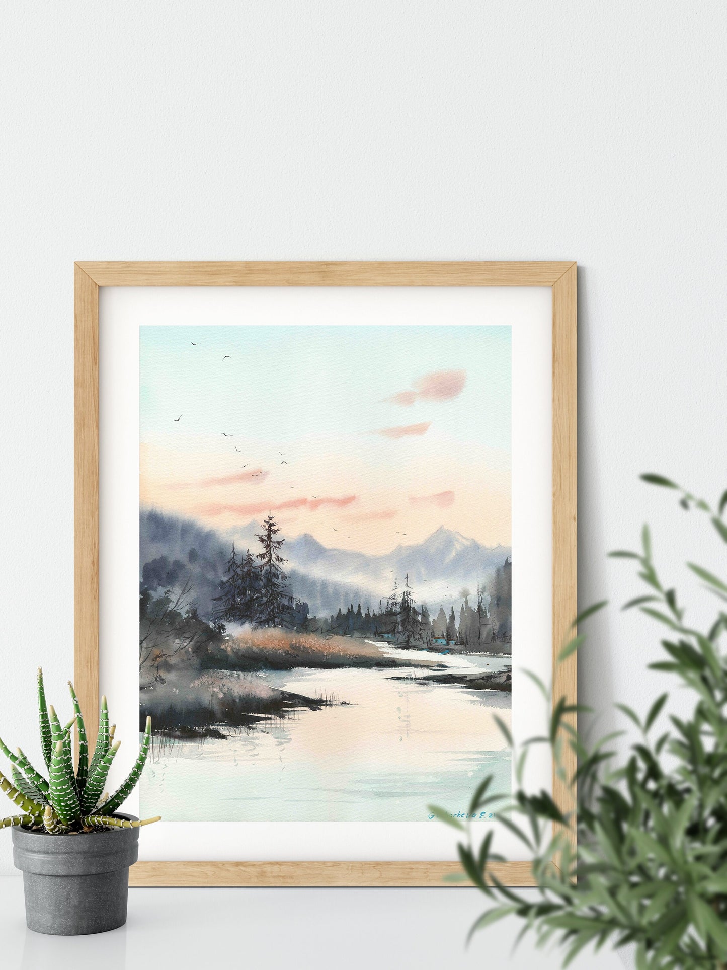 Abstract Forest & Mountain Watercolor Painting, Colorful Landscape, Printed Nature Art, Bedroom Wall Art