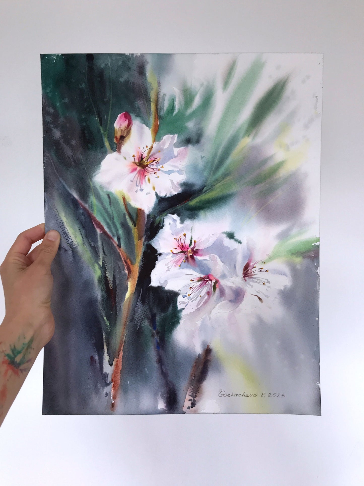 Watercolor Flower Original Painting, Blooming Tree Artwork, Flora Wall Art Decor, Gift for Art Lovers