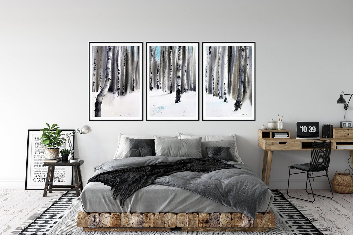 Birch Trees Prints Set of 3, Abstract Forest Wall Art, Nature Watercolor Paintings, Landscape Living Wall Decor