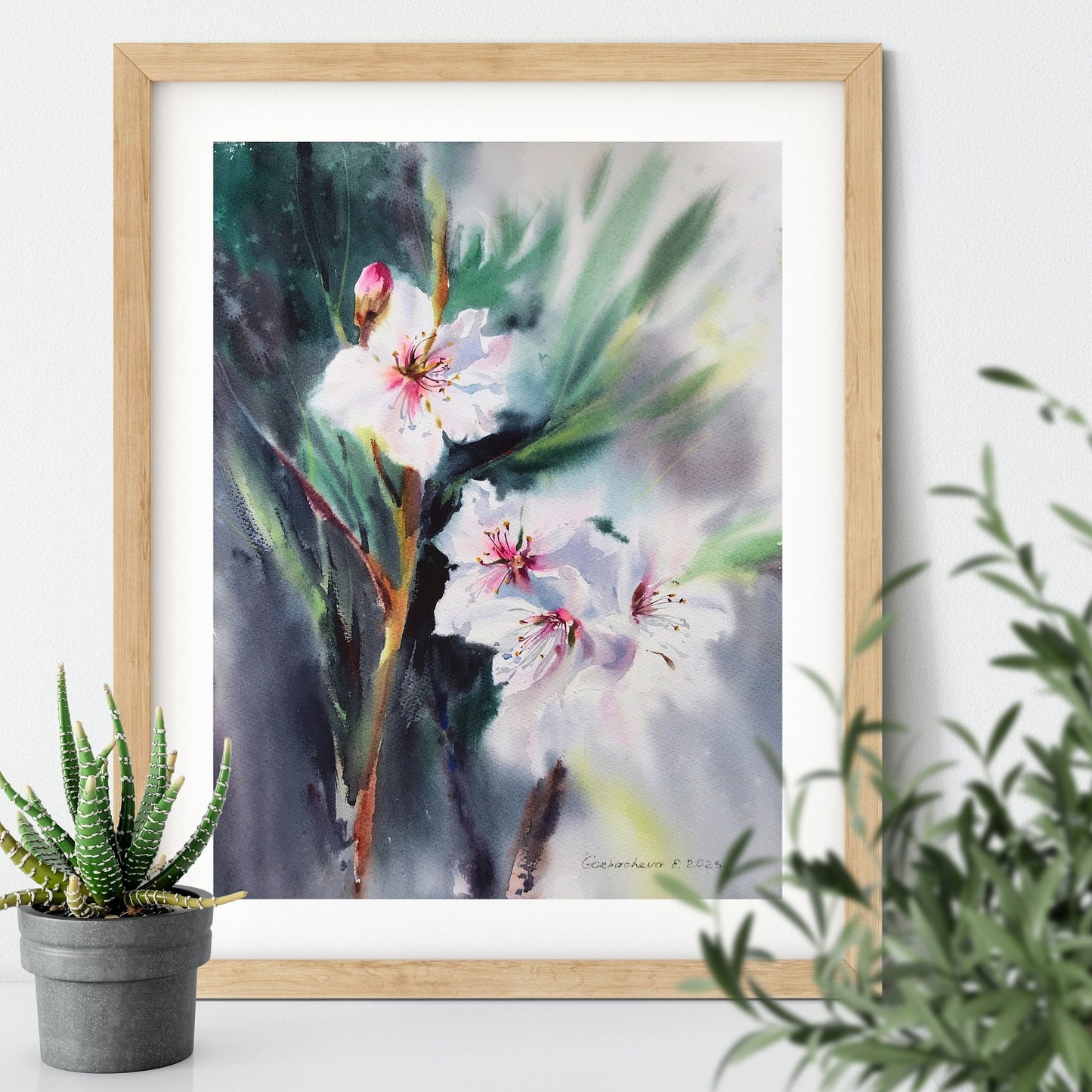 Watercolor Flower Original Painting, Blooming Tree Artwork, Flora Wall Art Decor, Gift for Art Lovers